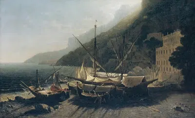 Вид на Амальфи, залив Салерно by Джордж Лоринг Браун, 1857 — digital art print download