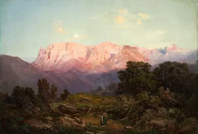 Schlern mit Rosengarten von Rampeun aus gesehen by Gottfried Seelos — digital art print download