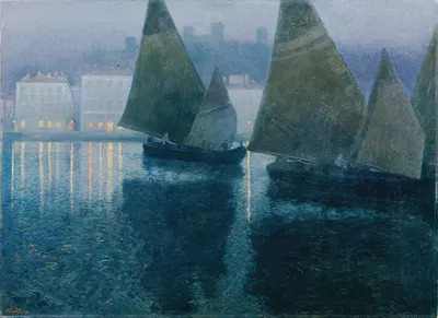 Mondnacht in einem istrischen Hafen by Hans Wilt — digital art print download