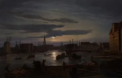 Порт Копенгагена при лунном свете by Иоганн Кристиан Даль, 1846 — digital art print download