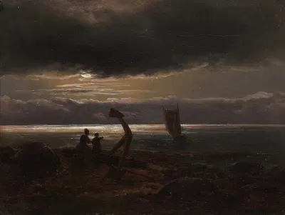 Мать и дитя у моря by Иоганн Кристиан Даль, 1830 — digital art print download