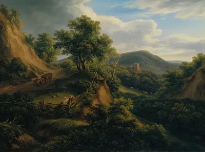 Лесистый горный пейзаж с руинами by Иосиф Мёссмер, 1829 — digital art print download