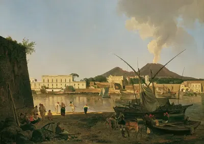Порт Гранателла у Портичи с Везувием на фоне by Йозеф Ребелл, 1819 — digital art print download
