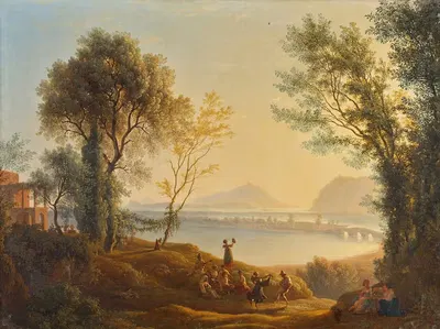 Итальянский пейзаж с закатом by Йозеф Ребелл, 1825 — digital art print download