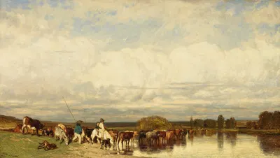 Cows Crossing a Ford by Jules Dupré, 1836 — digital art print download