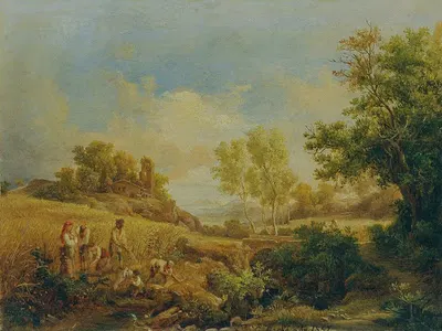 Пейзаж с сенокосом by Карой Марко, 1857 — digital art print download