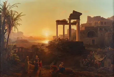 Пейзаж с закатом by Карой Марко, 1847 — digital art print download