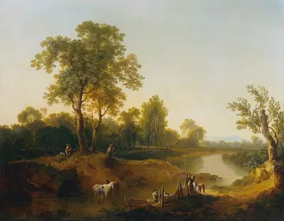 Всадник и рыбак в речном пейзаже by Мартин фон Молитор, 1787 — digital art print download