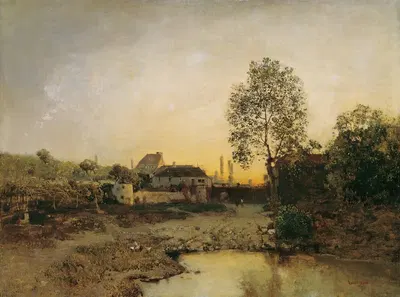 Ландшафт с прудом и усадьбами by Роберт Русс, 1885 — digital art print download