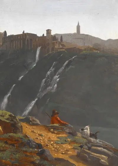 Козопас напротив водопадов Тиволи by Ахиль Этна Мишаллон, 1817-1819 — digital art print download