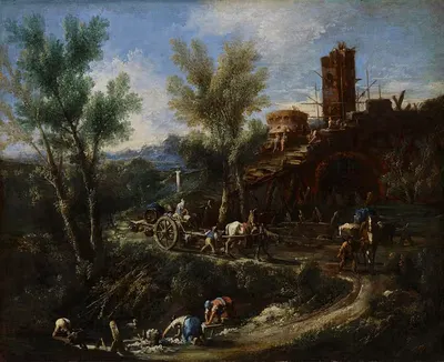 Пейзаж с цыганами и прачками by Алессандро Маньяско, 1705-1710 — digital art print download