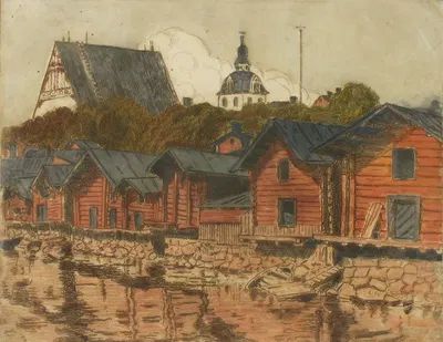 Porvoon ranta-aittoja by Alfred William Finch, 1902 — digital art print download