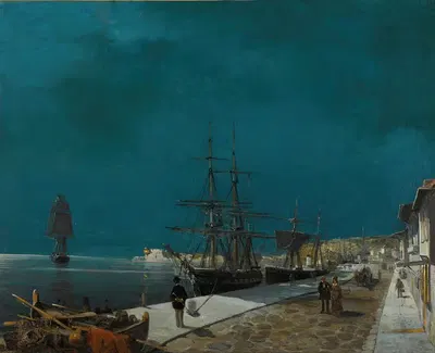 Harbour By Night by Konstantinos Volanakis — digital art print download