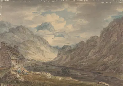 The Honister Pass from Gatesgarth Farm, Gatesgarthdale, Lake District by Edward Dayes, 1789–1804 — digital art print download