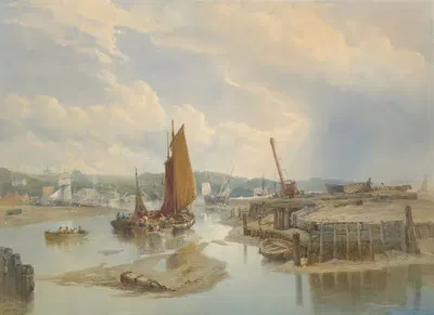 Город на эстуарии при низком уровне воды by Эдвард Дункан, 1868 — digital art print download