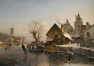 Катание на коньках на канале by Иоганнес Бертольомей Дунце, 1864 — digital art print download