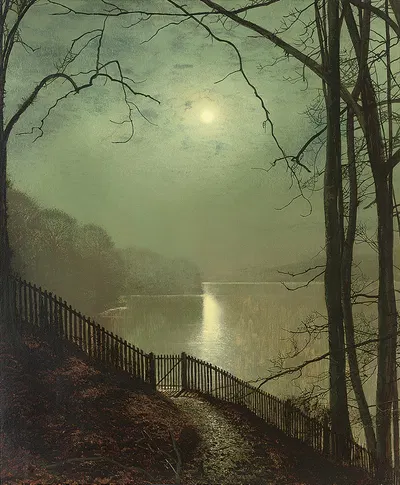 Лунный свет на озере, Парк Рундай, Лидс by Джон Аткінсон Гримшоу — digital art print download