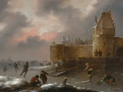 Зимний пейзаж с конькобежцами by Николас Моленер, 1660 — digital art print download