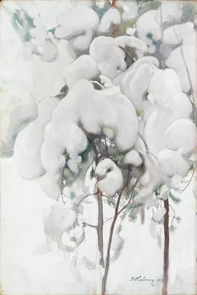 Snow-Covered Pine Saplings by Pekka Halonen, 1899 — digital art print download