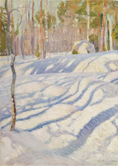Sunlit Winter Lanscape by Pekka Halonen, 1911 — digital art print download