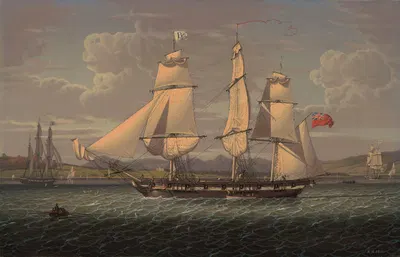 Торговое судно с 18 пушками на «Хвосте банка by Роберт Салмон, 1814 — digital art print download