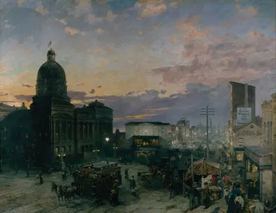 Washington Street, Indianapolis at Dusk by Theodore Clement Steele, 1892-1895 — digital art print download