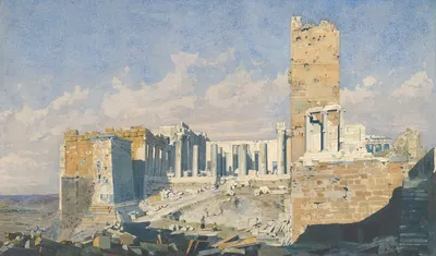 Акрополь с запада, с Пропилеями и храмом Афины Ники, Афины by Томас Хартли Кромек, 1834 — digital art print download