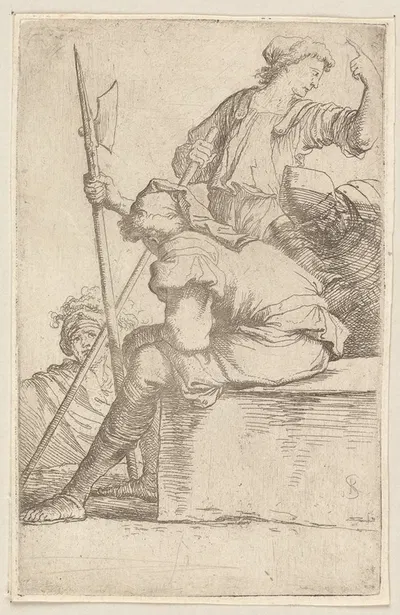 Three Soldiers, One Seated on a Square Block of Stone 2 by Сальватор Роза, 1656 - 1657 — digital art print download