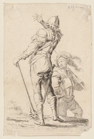 Two Soldiers, One Seen From Behind, Holding a Club by Сальватор Роза, 1656 - 1657 — digital art print download