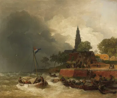 Holländischer Hafen bei Sturm by Andreas Achenbach, 1890 — digital art print download