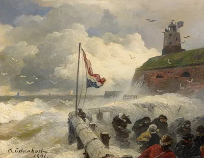 Stürmische Brandung an der Mole by Andreas Achenbach, 1901 — digital art print download