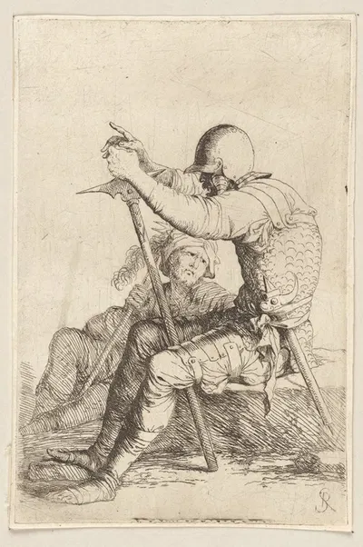 Two Soldiers, Seated, One on a Stone, the Other on the Ground by Сальватор Роза, 1656 - 1657 — digital art print download