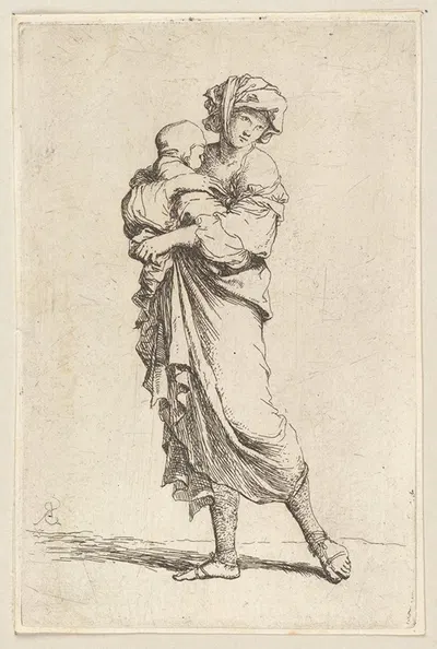 Young Mother Carrying an Infant by Сальватор Роза, 1656 - 1657 — digital art print download