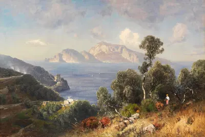 Итальянский прибрежный пейзаж с видом на Капри by Аскан Луттерот, 1870 — digital art print download