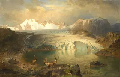 Фьельдландшафт с ледником и оленями by Август Вильгельм Леу, 1896 — digital art print download