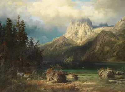 Горно-лесной пейзаж by Август Вильгельм Леу, 1857 — digital art print download