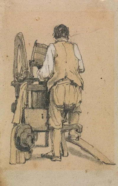 A Laborer Seen From Behind Operating a Machine by Samuel Prout — digital art print download
