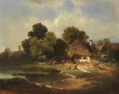 Пейзаж с фермерским домом by Карл Мильнер, 1855 — digital art print download