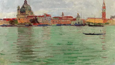 Venice, Santa Maria della Salute and Campanile di San Marco by Carl Moll, c. 1922 — digital art print download
