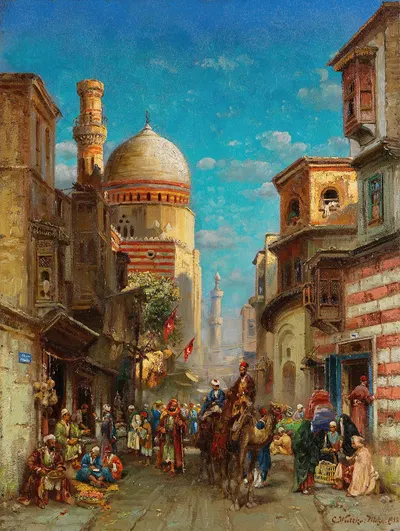 Сцена на вулиці біля мечеті Кай-Бей в Каїрі by Карл Вутке, 1918 — digital art print download