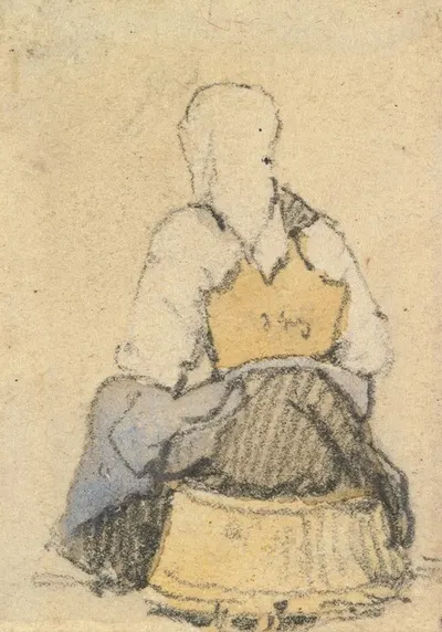 A Seated Peasant Woman Seen From Behind by Samuel Prout — digital art print download
