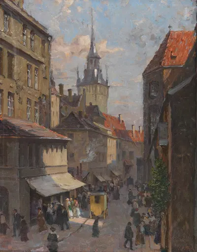 Вид с Петерсберга на Старую ратушу в Мюнхене by Чарльз Веттер, 1916 — digital art print download