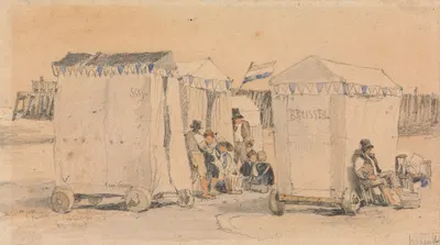 Bathing Tents on the Beach, Ostend by Samuel Prout — digital art print download
