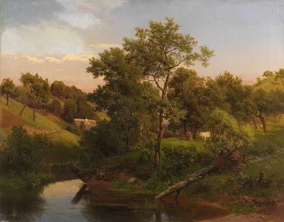 Луг с крестьянским домом и пастухом by Эдуард Леонхарди, 1867 — digital art print download