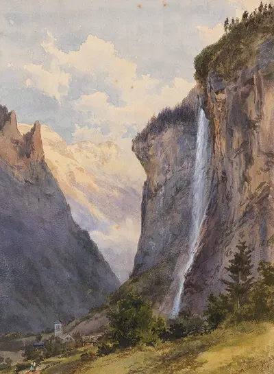 Der Staubbachfall in Lauterbrunnen (Schweiz) by Edward Theodore Compton, 1869 — digital art print download