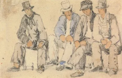 Group of Four Seated Men by Samuel Prout — digital art print download
