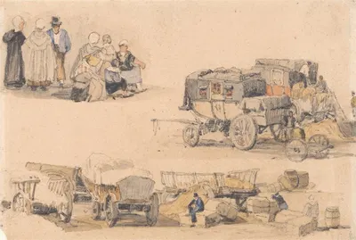 Studies of Peasants, Diligences, and Hay Wagons by Samuel Prout — digital art print download