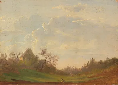 Landschaftsstudie mit pflügendem Bauern by Gustav Friedrich Papperitz — digital art print download