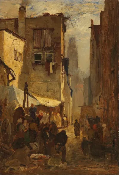 Belebter Stadtwinkel by Gustav Schönleber — digital art print download