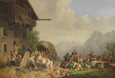 Драка перед трактиром by Генрих Бюркель, 1853 — digital art print download